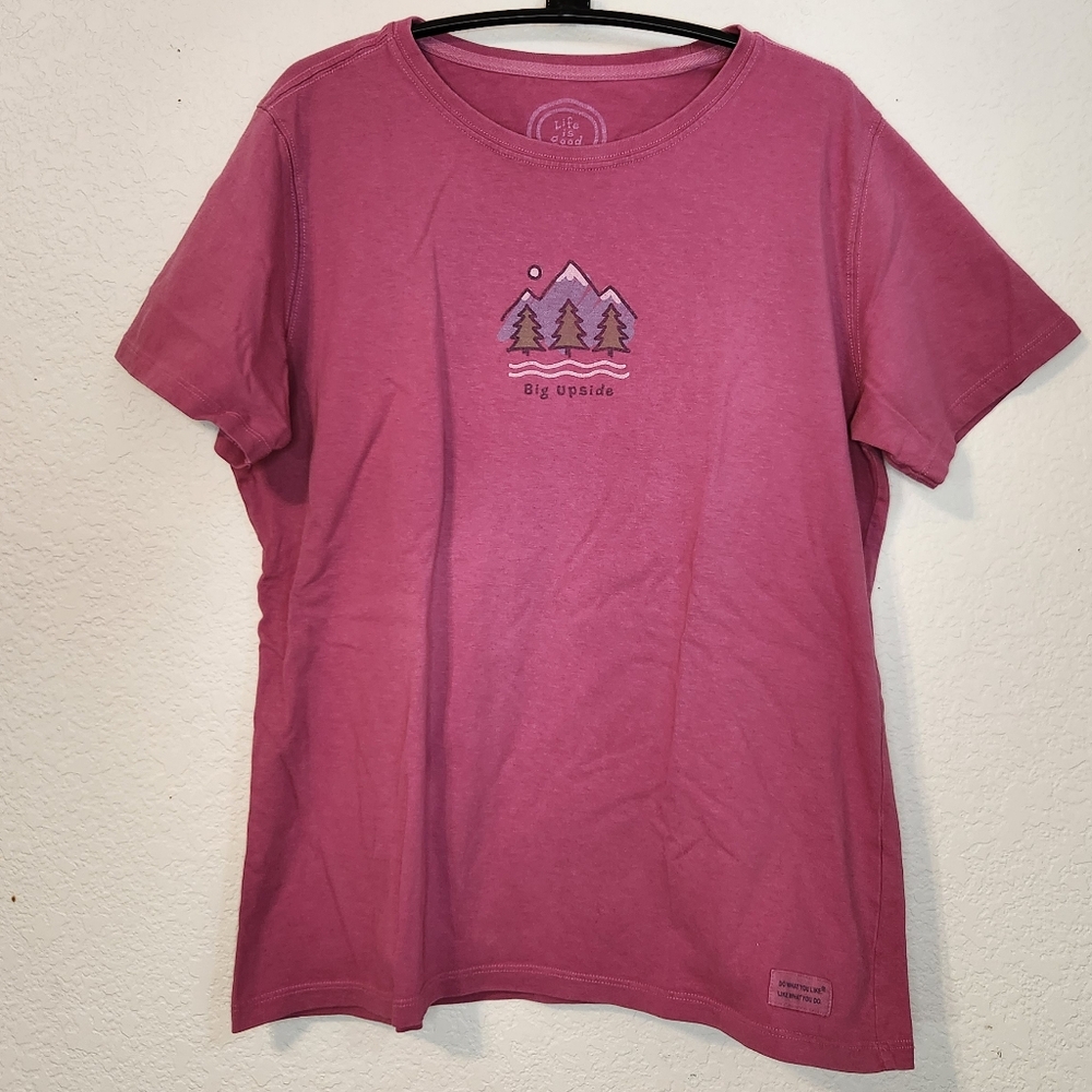 Life is Good Big Upside Pink T-Shirt, Size M